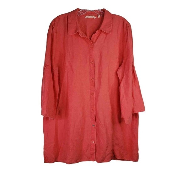 Soft Surroundings Ballard Blouse Top Linen Blend Sunset Coral Womens Large - Picture 3 of 10